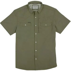 Poncho Mens Short Sleeve The Sabine Button Down Western Shirt Olive Green Medium